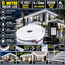 Powerr Led Aydınlatma 5m 12V 6X12MM 120 Ledli 6500K Beyaz Neon LED 5A Priz Adaptörlü Set