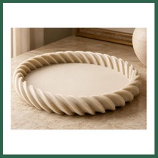 Vintessy Vıntessy 3D Baskı Spiral Kenarlı Yuvarlak Dekoratif Tepsi Bükümlü Kenar Modern Sunum ve Düzenleyici Tepsi Krem BZS01