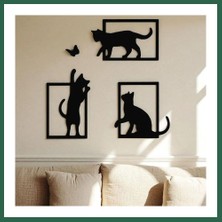Vintessy Vıntessy 3D Baskı Kedi ve Kelebek Duvar Dekoru 3'lü Set Siyah Kedi Silüeti Duvar Süsü BZS01