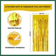 Vintessy Vıntessy Altın Gold Renk Ekstra Metalize Parlak Saçaklı Arka Fon Perde Ithal A Kalite 1x2 Metre BZS01