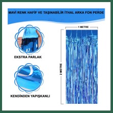 Vintessy Vıntessy Mavi Renk Ekstra Metalize Parlak Saçaklı Arka Fon Perde Ithal A Kalite 1x2 Metre BZS01