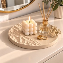 Alg Ayakkabı Lga Home Yuvarlak Dekoratif Tepsi Beyaz – Dokulu Modern Takı ve Mum Sunum Tepsisi