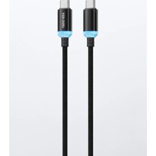 Ven-Dens VD-DC04CC 60 W Pd Type-C To Type-C Hızlı Şarj ve Veri Kablosu, 1 Metre, Naylon Örgü ve Alüminyum Başlık, Siyah