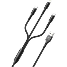 Ven-Dens VD-DCA01 3’ü 1 Arada Şarj ve Veri Kablosu, Type-C Micro USB Lightning Uçlu, 2,5 A, 1,2 Metre, Naylon Örgü, Siyah