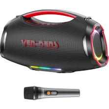 Ven-Dens VD-SPK027S 240 W Bluetooth 5.3 Taşınabilir Karaoke Hoparlörü, 12000 Mah Batarya, Kablosuz Mikrofon, 20 Saate Kadar Kullanım, Siyah