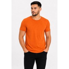 Marchè Bien Erkek Basic Tişört Bisiklet Yaka Kısa Kol Günlük Yazlık Slim Fit T-Shirt - Turuncu