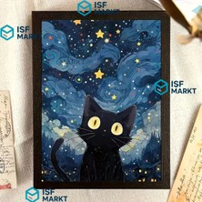 Isf Markt 5d Dıy Elmas Boyama Seti - Gece Gök Altında Siyah Kedi 20X30 cm | Yuvarlak Elmaslı, Çerçevesiz
