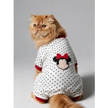 Kemique Polka Dot Rouge Minny Kedi Tulumu | Siyah Beyaz Puantiyeli Penye Kedi Pijaması