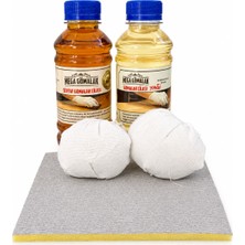 Mega Gomalak Doğal Ahşap Cila Seti Şeffaf Gomalak 250ML + Cila Yağı 250ML + 2 Adet Sürme Topu + Zımpara