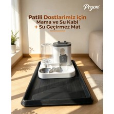 Pryon Gri Kedi Köpek Mama ve Otomatik Su Kabı Seti –siyah Kaymaz Plastik Paspas, Yaş ve Kuru Mama Hazneli Sevimli Kulaklı Besleme Seti