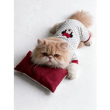 Kemique Polka Dot Rouge Minny Kedi Uyku Seti | Siyah Beyaz Puantiyeli Penye Kedi Tulumu ve Mini Yastık | 2 Parça