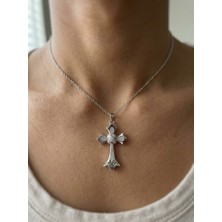 Kurukafa Gift Haç Kolye Çelik Nakışlı Zirkon Taşlı Gümüş Renk