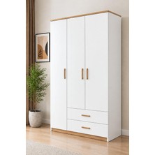 Rudu Lifos 3 Kapaklı 91X183X44 cm Giyisi, Eşya Dolap/gardırop 3 Raflı 2 Çekmeceli Beyaz
