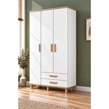 Rudu Çağla 3 Kapaklı 120X200X45 cm Giyisi, Eşya Dolap/gardırop 4 Raflı 2 Çekmeceli Beyaz