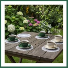 Vintessy Vıntessy 6 Lı Dantel Kahve Sunumluğu 15X15 cm Asorti Desenli Bardak Altlığı Türk Kahvesi Fincan Sunum Seti BZS01