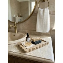 Hanova Stone Traverten Mermer Tepsi 14X25 cm Dekoratif Sunum Tepsisi Banyo Organizer Doğal Taş