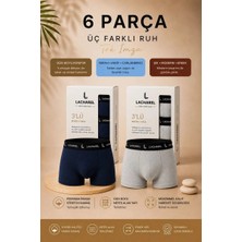 Marchè Bien Erkek Likralı Pamuklu Nefes Alan Penye 6 Adet Boxer - Lacivert & Gri
