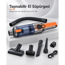 SS Home Concept Şeffaf Toz Hazneli Gri Turuncu El Süpürgesi Temizlik Başlıkları ve USB Şarj Kablolu
