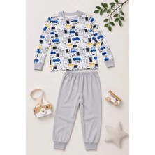 Marchè Bien Erkek Çocuk Premium Penye Uzun Kollu Desenli Pijama Takımı 2-11 Yaş - Gri