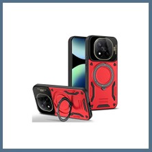 Bezos Redmi Note 14 Pro 5g Uyumlu Kılıf Joy Lens Standlı Kapak - Kırmızı Bbz