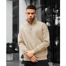 Marchè Bien Erkek Yarım Fermuarlı Üç Iplik Sweatshirt - Bej