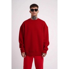 Marchè Bien Erkek Biskilet Yaka Üç Iplik Sweatshirt - Kırmızı