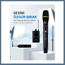 Bezos Uhf Kablosuz Mikrofon Seti El Yaka ve Boyun Mikrofonlu 6.5mm Alıcılı 3.5mm Çeviricili Profesyonel Bbz