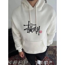 Marchè Bien Erkek Üç Iplik Kapşonlu Baskılı Sweatshirt - Beyaz