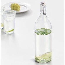 Belirtilmemiş Premium Cam Su Şişesi 1 Litre Stoperli Şeffaf Şişe Yükseklik 29 cm Sızdırmaz Kapaklı Sürahi