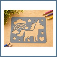 Bezos 3D Baskı Unicorn ve Gökkuşağı Çizim Şablonu - Desen Kalıbı - Gri Bbz