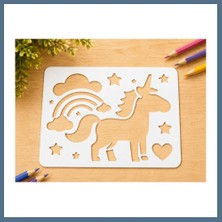 Bezos 3D Baskı Unicorn ve Gökkuşağı Çizim Şablonu - Desen Kalıbı - Beyaz Bbz