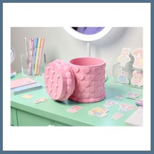 Bezos 3D Baskı Kabartma Kalp Desenli Kapaklı Kalemlik - Masaüstü Organizer - Pembe Bbz