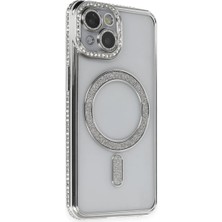 Apple iPhone 13 Kılıf Joke Simli Magneticsafe Kılıf - Gümüş