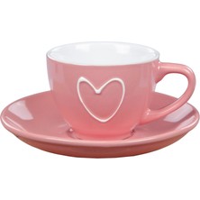 Gifi Kahve Fincan, Kalp Desenli Tabaklı Türk Kahvesi Fincanı, 7 cm Fincan, 12 cm Tabak