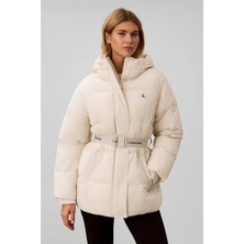 Calvin Klein Belted Midweight Puffer Kadın Mont Beyaz