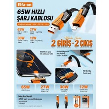 Elfa on teknoloji şarj kablosu Ruz-07 gri-siyah type -c to type -c uSB-A to type-c 4 ü bir arada anroid/iphone telefonlarıyla uyumlu hızlı şarj kablosu