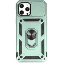 Apple iPhone 12 Pro Max Kılıf Pars Lens Yüzüklü Silikon - Yeşil