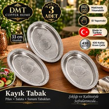 Dmt Copper Home 3 Adet 430 Kalite Krom Çelik  Işlemeli Kayık Tabak 33 cm – El Yapımı Pilav ve Salata Sunum Tabağı