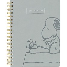 Graphique Vegan Deri Spiral Günlük, Snoopy Tipi – 20,32 cm x 25,4 Cm, 192 Çizgili Sayfa, "şimdi Yaz" Yazılı Gümüş Folyo Kapağında Süslenmiştir – Notlar, Listeler ve Daha Fazlası Için Mükemmel