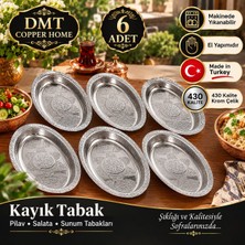 Dmt Copper Home 6 Adet 430 Kalite Krom Çelik  Işlemeli Kayık Tabak 33 cm – El Yapımı Pilav ve Salata Sunum Tabağı