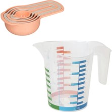 Adin Tasarım Ölçü Kabı 1000 ml ve Ölçü Kaşığı Seti 5li Büyük Plastik Ölçülü Kap Beher Sıvı Katı Ölçek Laboratuar Plastik Ölçülü Kaşık Seti