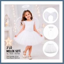 Bezos Çocuk Beyaz Melek Kostüm Seti ? Melek Kanadı, Taç ve Tütü Etek 3?lü Set Bbz