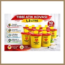 Bezos Tıbbi Atık Kovası 1,3 Litre 10 Adet Kapaklı Tıbbi Atık Kutusu Enfekte Atık Kovası Seti 22