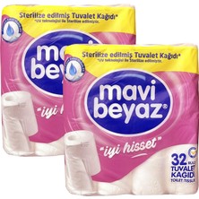 Mavi Beyaz Tuvalet Kağıdı, 2 Katlı, 32 Rulo, 2 Paket