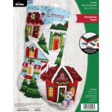 Bucilla Keçe Aplike Çorap Kiti, Noel Kasabası 45,72 cm Keçe Aplike Çorap Yapım Kiti, Kendin Yap Iğne Sanatı ve El Sanatları Için Mükemmel, 89528E