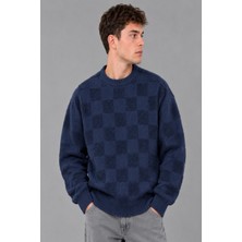 Stil Kombin Oversize Peluş Kare Desen Kışlık Kazak Dp 18381_10062
