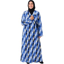 Zigzag Desenli Kruvaze Namaz Elbisesi –%100 Viskon, Yandan Bağlamalı, Rahat Kalıp, 36–46 Beden (Mavi, 1)