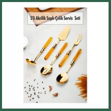 Vintessy Vıntessy 5 Parça Gold Servis Seti & Servis Sunum Seti Amber ( Kepçe / Kevgir / Sıpatula / Çatal / Kaşık ) BZS01