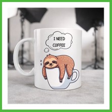 Bezos I Need Coffee Yazılı Tembel Hayvan Tasarımlı Kupa Model 236 Komik Seramik Kahve Kupası Arz
