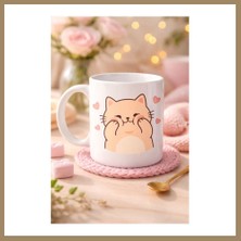 Bezos Sevimli Kedi Tasarımlı Porselen Kupa Model 193 – Kalpli Cute Cat Baskılı Kahve Kupası – Sevgiliye Hediye Sevimli Kupa 22